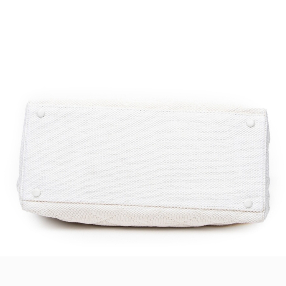 Chanel White Woven Canvas Bekko Chain Large Tote Bag In White - Picture 10 of 17